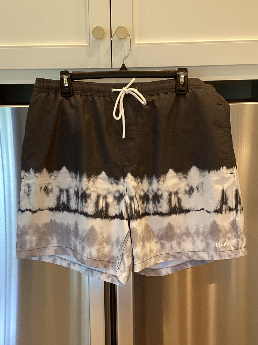 Huk Black & White Tie-Dye Swim Trunks